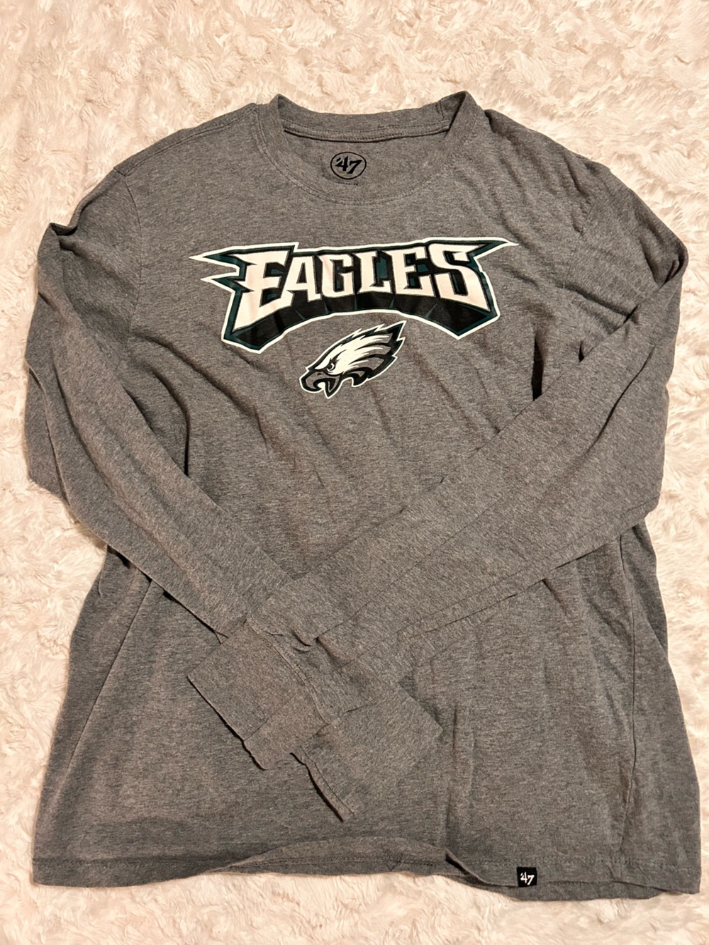 47 Brand Gray Philadelphia Eagles Long Sleeve Tee with Team Logo